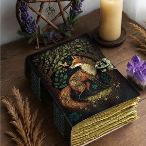 Witchy Fox Design with Metal Hinge 200 Blank Pages, Aged Paper